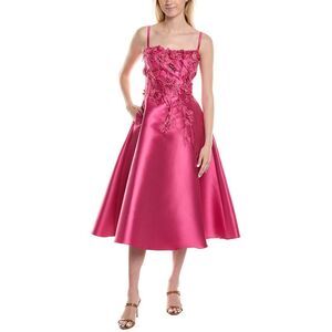 Rene Ruiz Womens Embellished Applique Mikado Cocktail Dress, Pink